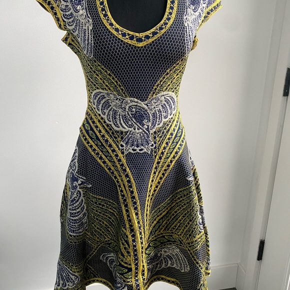 Herve Leger Unique Dress! Blue, Yellow & Cream Size XS - Picture 6 of 12